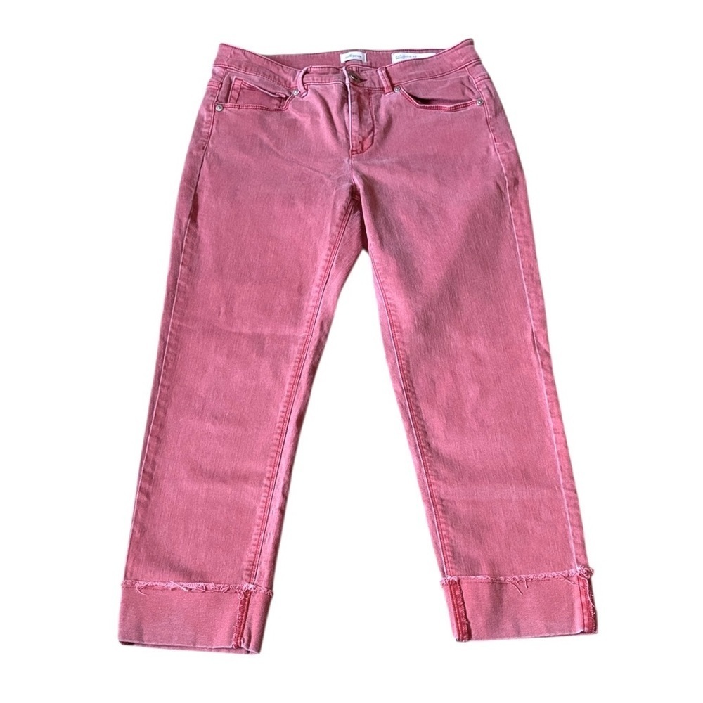 J. Jill Denim Authentic Fit Cropped Jeans Nantucket red Stretch Raw hem Cuffed 4
